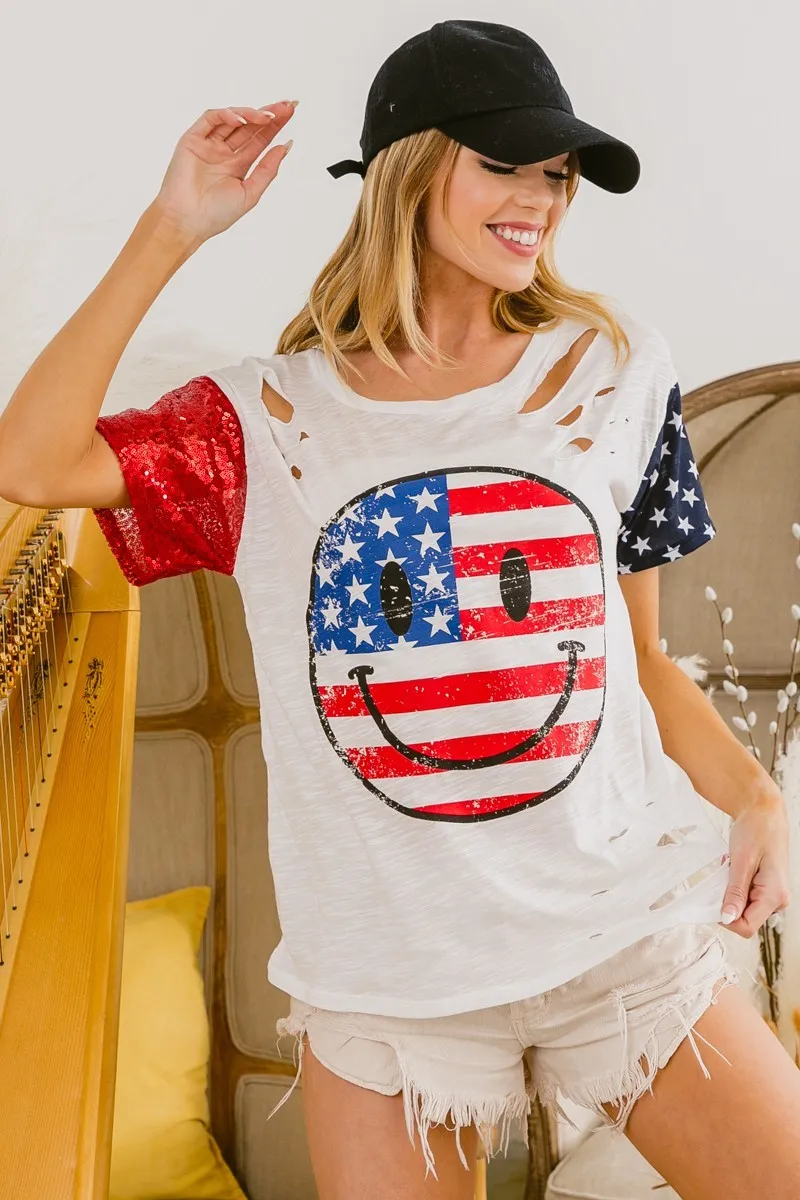 Fourth Of July Top With Laser Cut And Smile Face, image 6