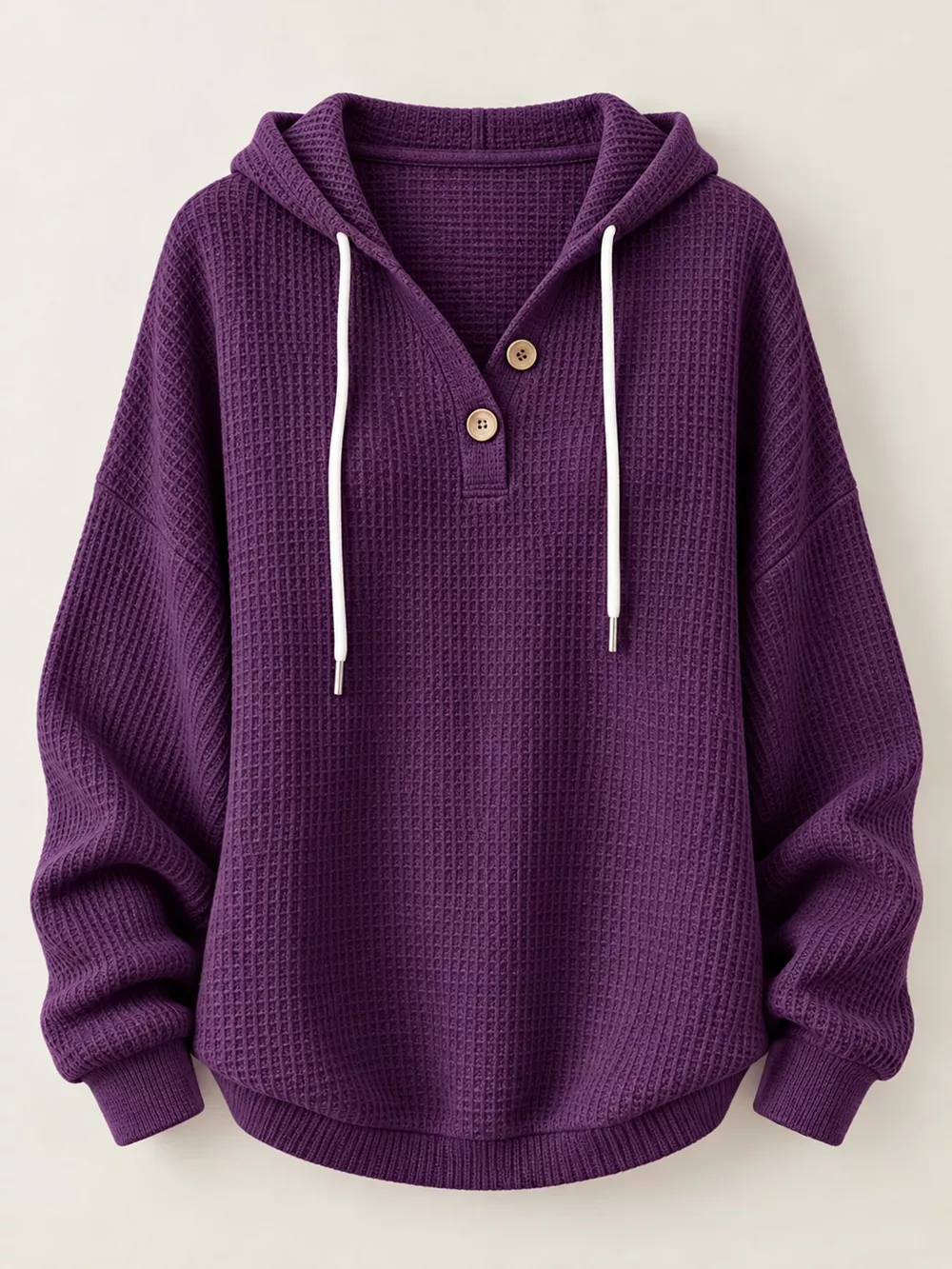 Full Size Waffle Knit Button Detail Hoodie Plus Size, image 43