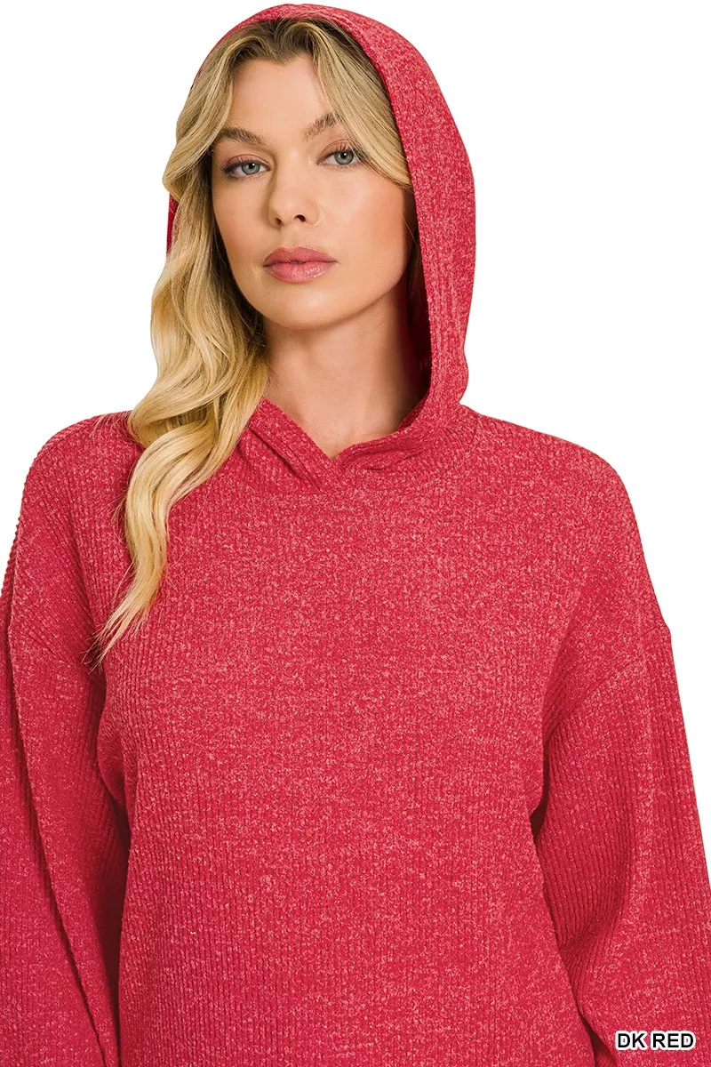 Zenana Brushed Ribbed Hacci Hoodie Pullover, image 4