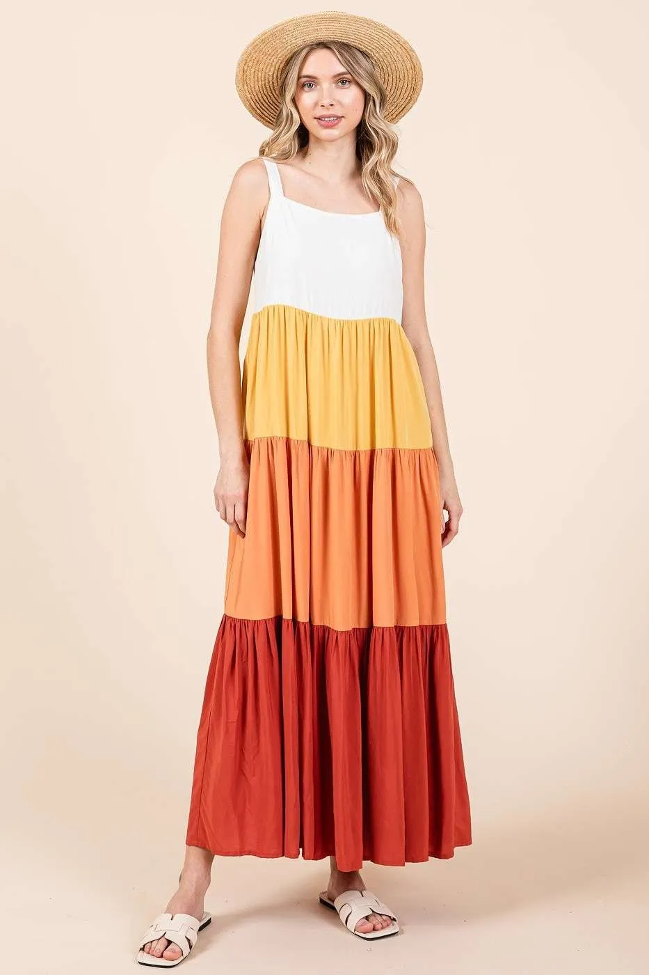 Color Block Tiered Pull-On Maxi Dress