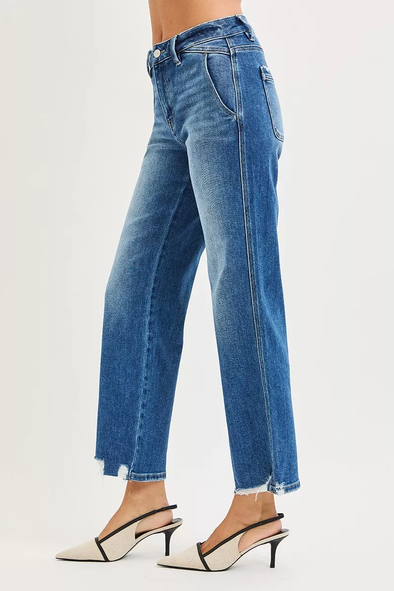 High Rise Ankle Straight Distressed Hem Detail Jeans, image 3