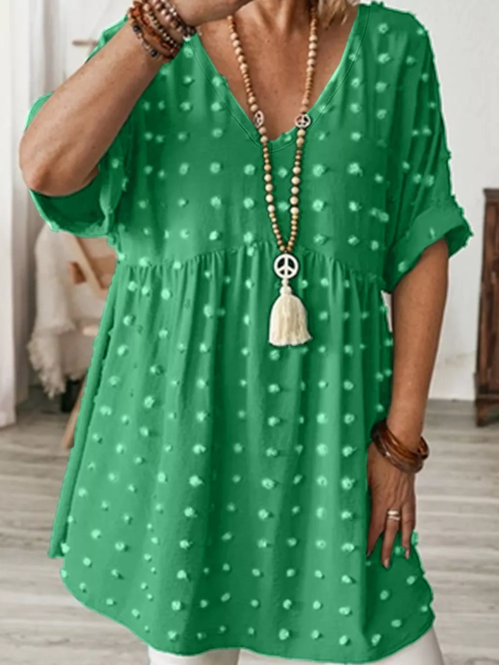 Plus Size Swiss Dot V-Neck Casual Blouse, image 15