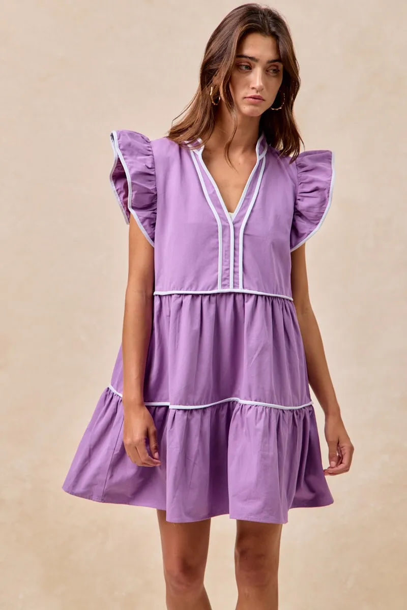 Gameday Theme Contrast Binding Ruffled Dress, image 6