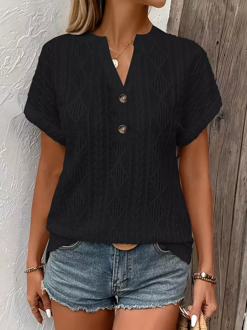 Diamond Pattern Short Sleeve Top, image 6