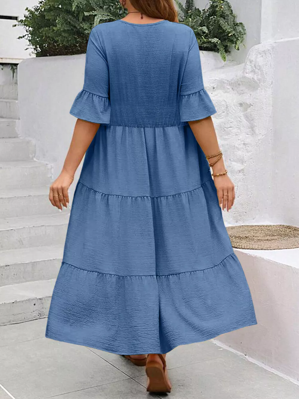 Plus Size Ruffle Sleeves Tiered Midi Dress, image 15