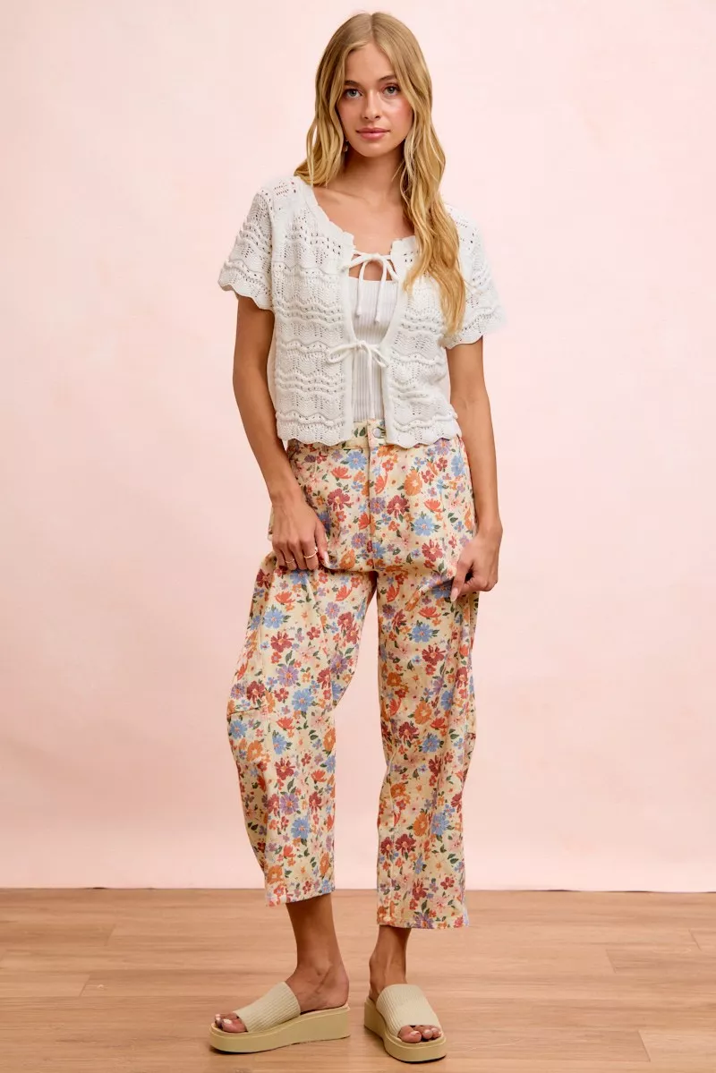 BiBi Washed Floral Printed Twill Barrel Pants, image 13
