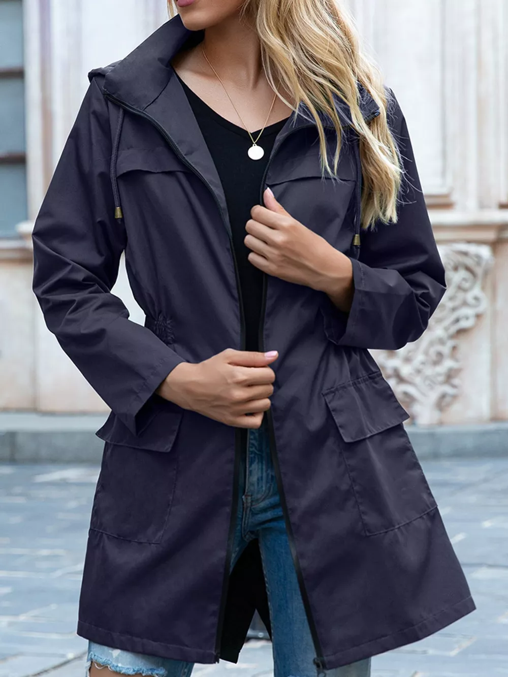 Zip Up Drawstring Waist Hooded Jacket, image 13