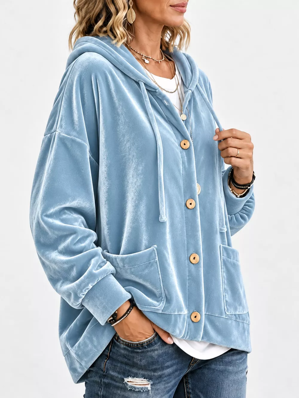 Full Size Velvet Dropped Shoulder Hoodie Plus Size, image 30