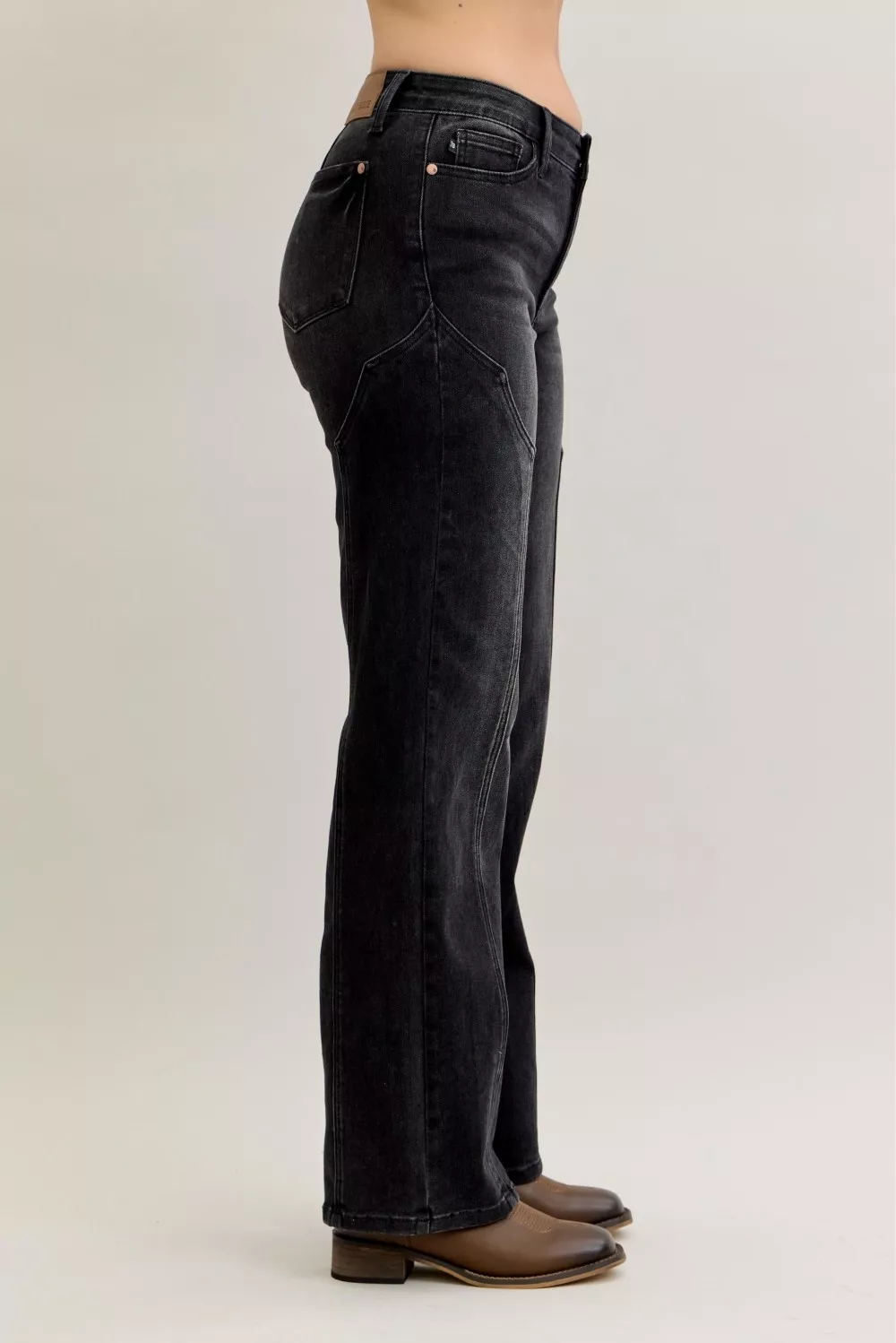 Mid Rise Straight Western Seam Detail Jeans, image 5