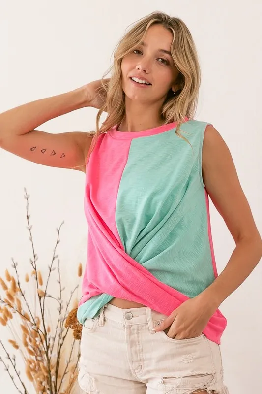 Slub Terry Color Block Twisted Top, image 12