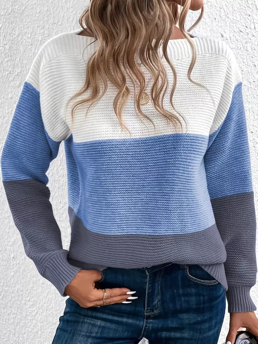 Full Size Color-Block Boat Neck Sweater Plus Size, image 8