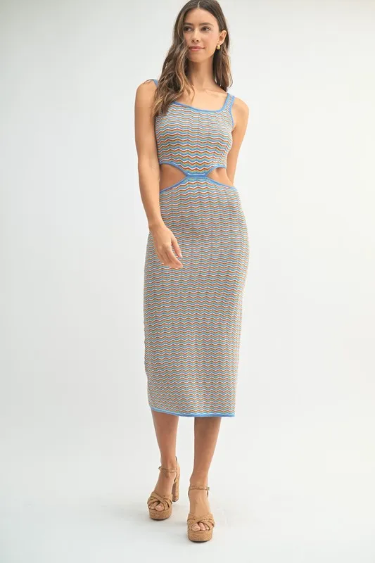 Multi Color Chevron Knit Bodycon Midi Dress, image 3