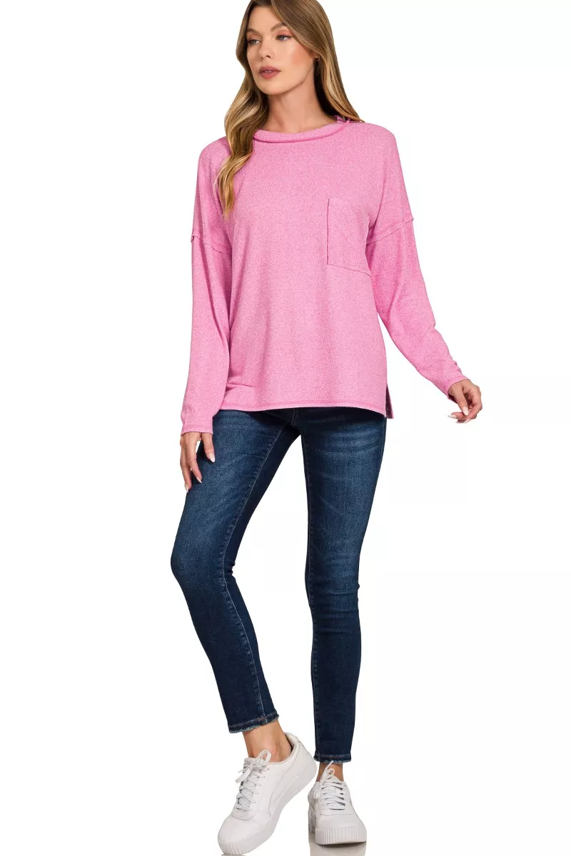 Soft Melange Hacci Round-Neck Long Sleeve T-Shirt, image 2