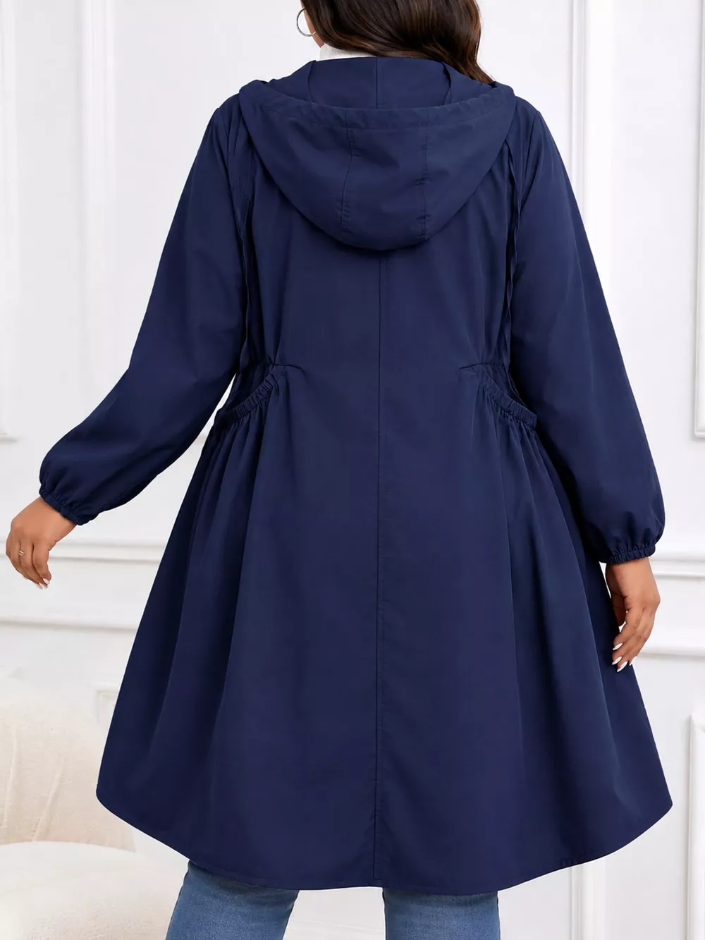 Plus Size Hooded Zip-Up Longline Windbreaker Outerwear, image 11