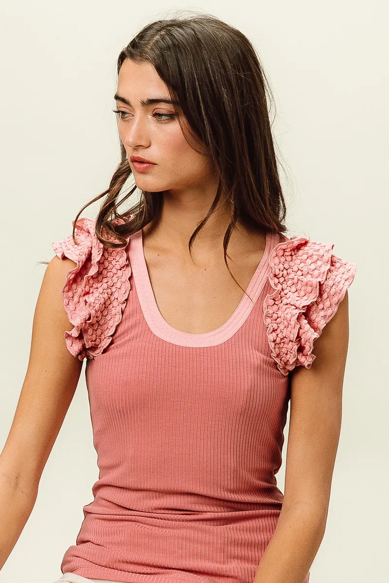 Rib Knit With Textured Ruffled Top