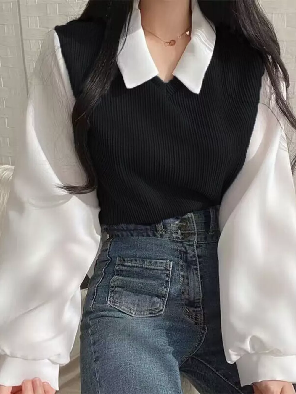 Layered Look Long Sleeve Blouse, image 17