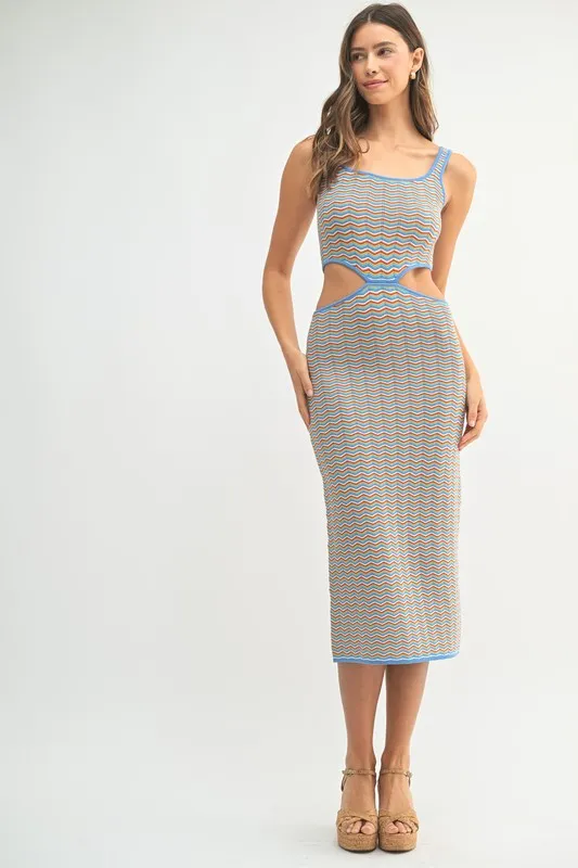 Multi Color Chevron Knit Bodycon Midi Dress, image 6