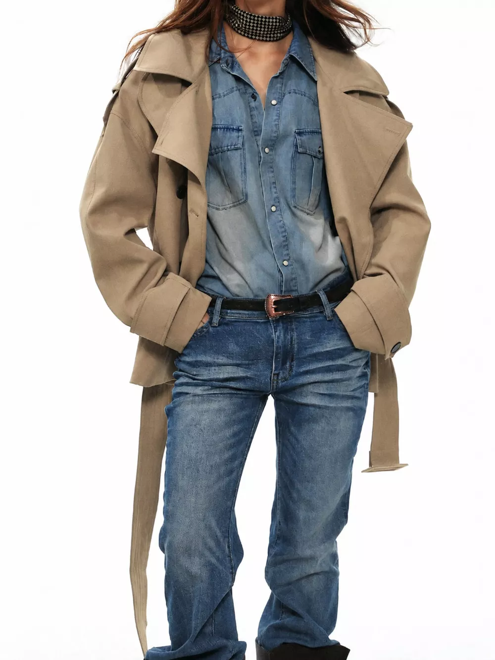 Belted Waist Button Up Trench Jacket, image 11