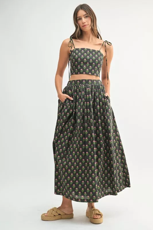 Floral Crop Top and Skirt Set