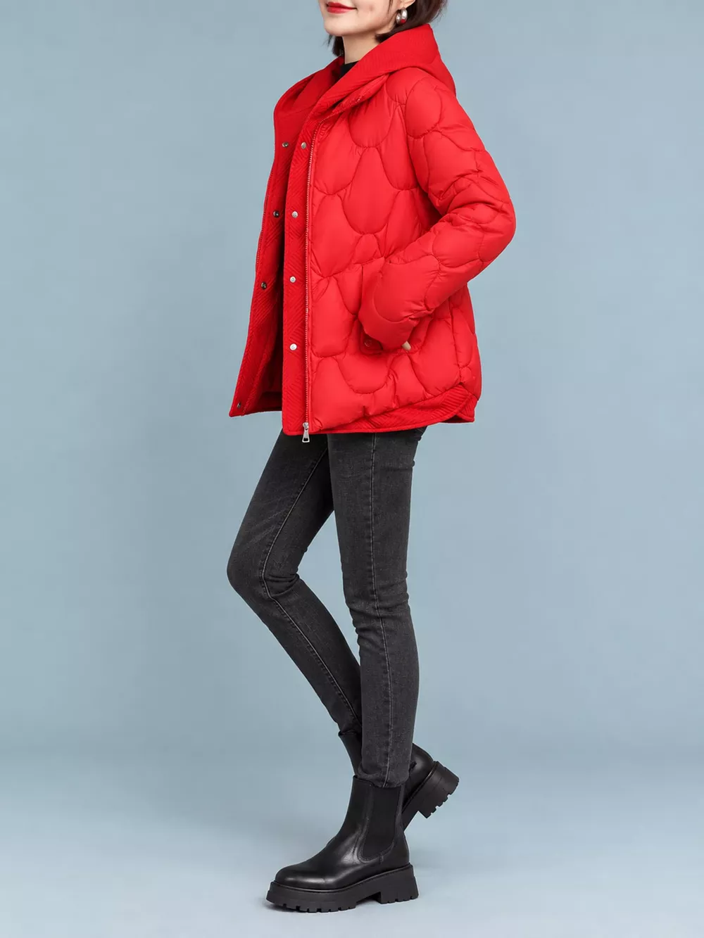 Plus Size Quilted Hooded Puffer Jacket with Snap-Button Closure, image 11