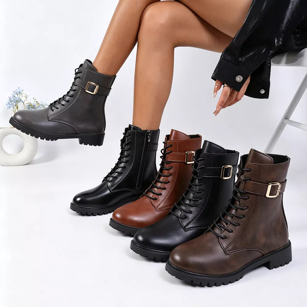Round Toe Lace Up Boots, image 2
