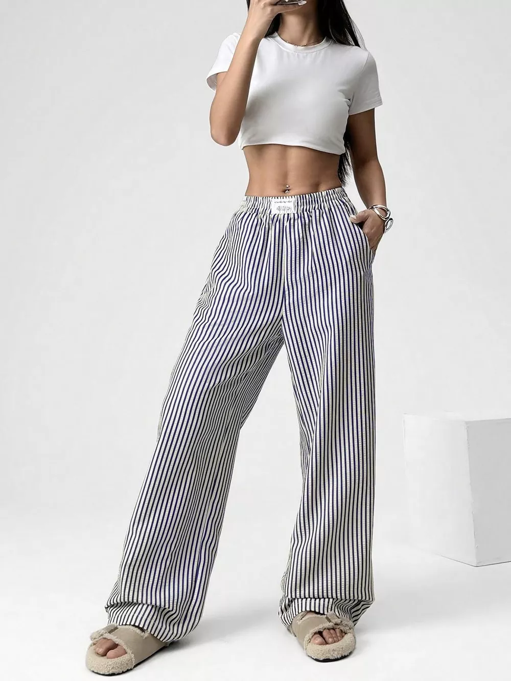 Striped High-Waisted Wide Leg Pants, image 7