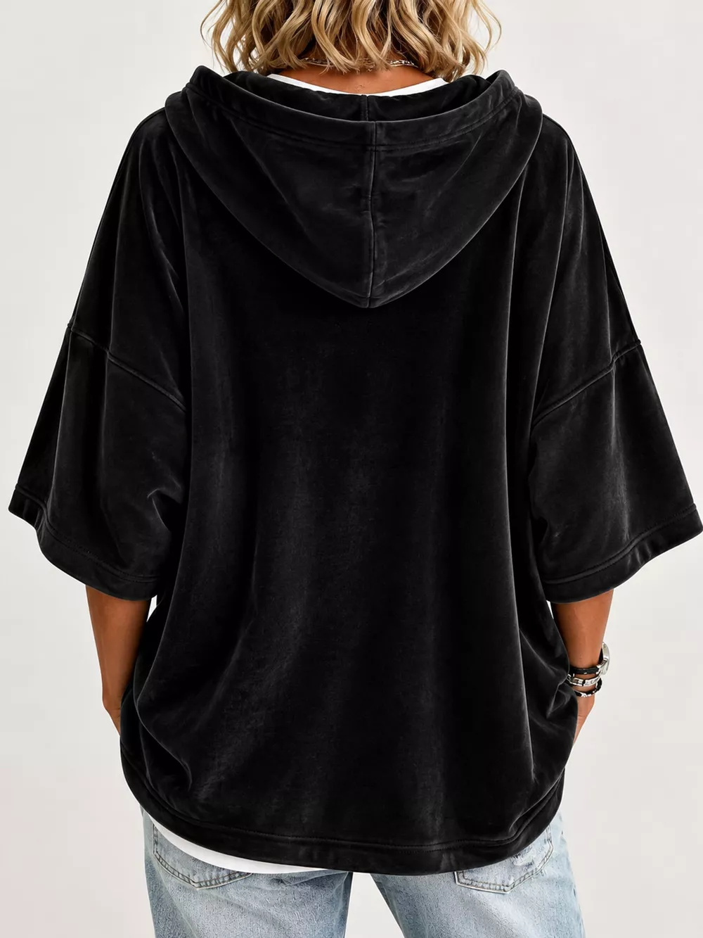 Full Size Velvet Short Sleeve Hoodie Plus Size, image 13