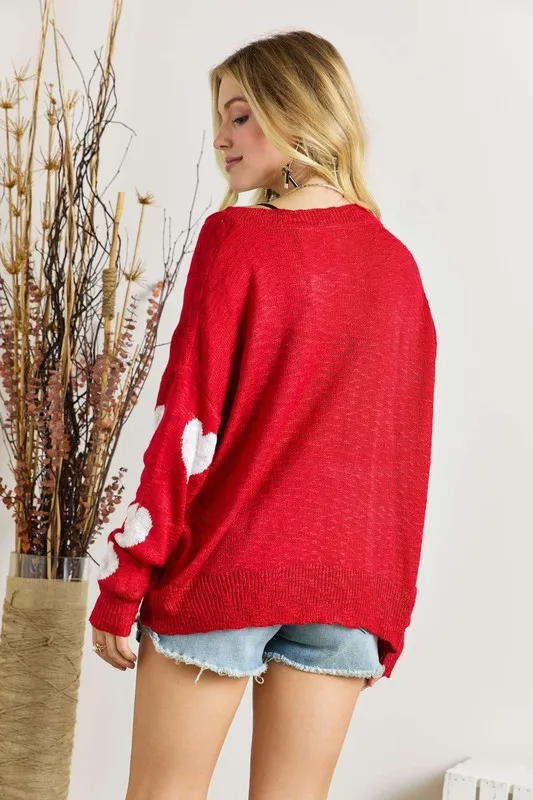 Full Size Heart V-Neck Knit Top Plus Size, image 2