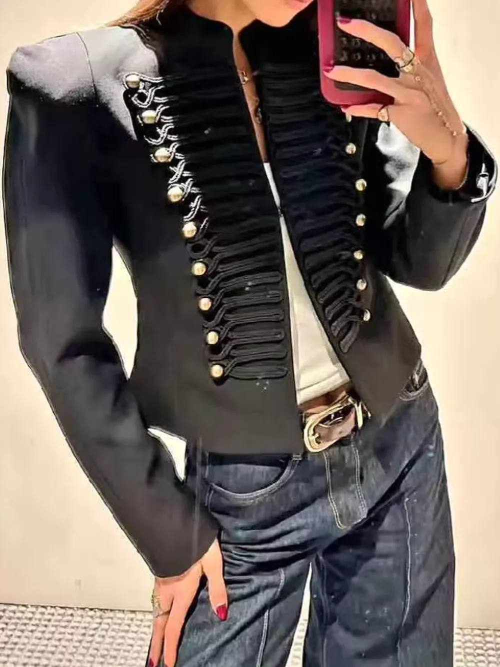 Decorative Button Cropped Jacket, image 3