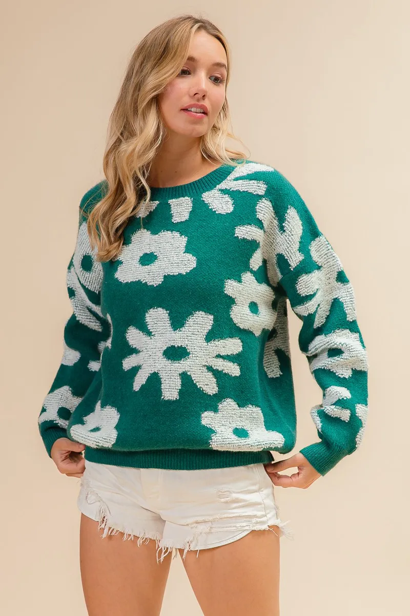 Flower Pattern Long Sleeves Sweater Top, image 12