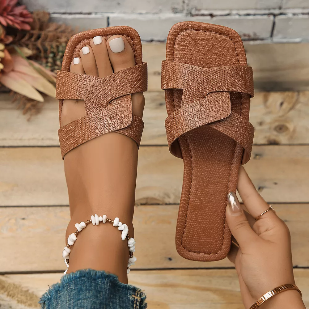 Crisscross Strap Open Toe Flat Sandals, image 6