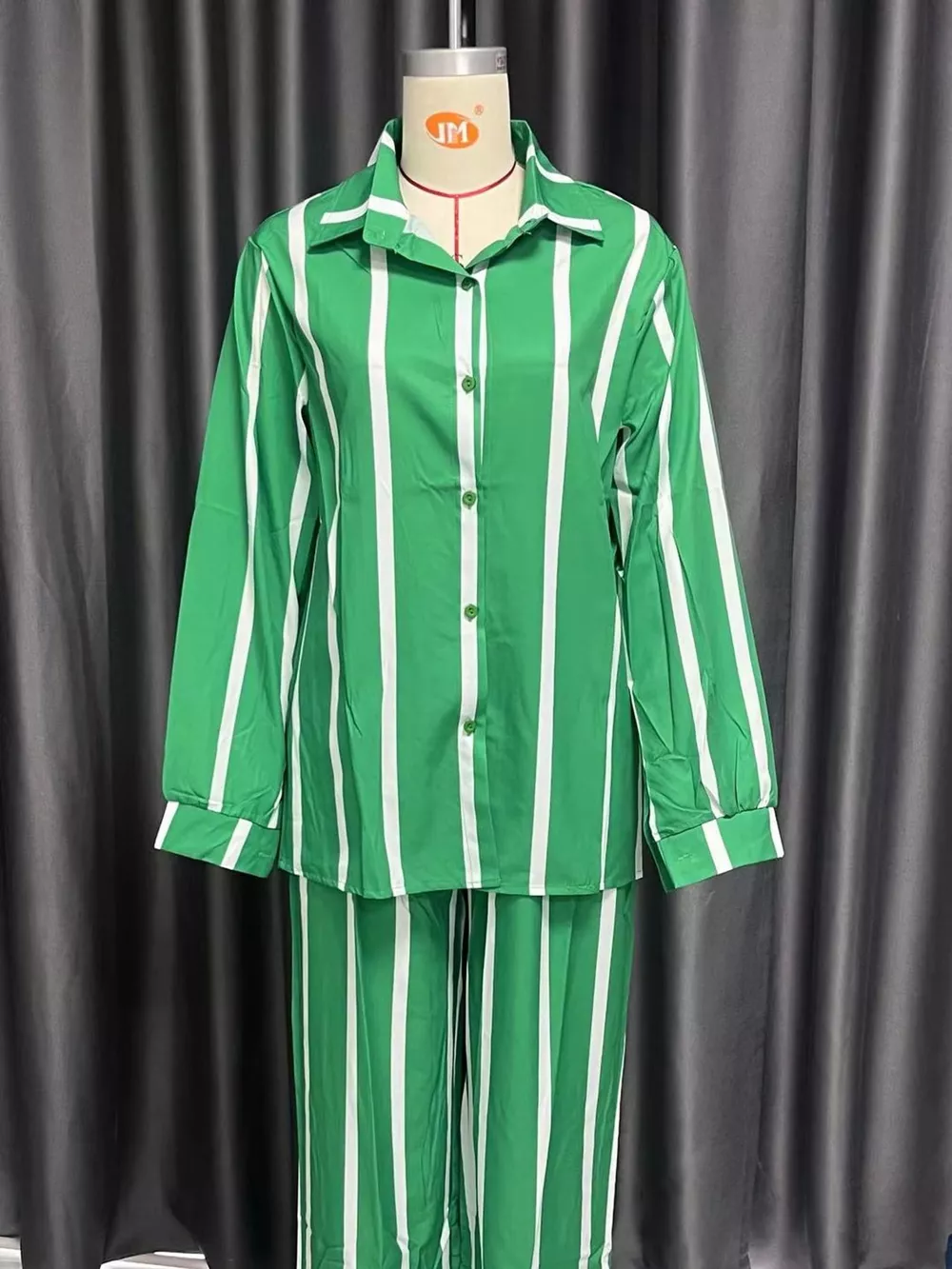 Striped Button-Down Shirt and Wide-Leg Pants Two-Piece Set, image 19
