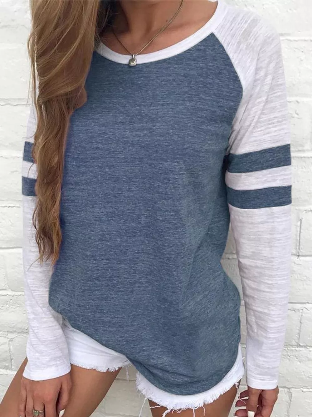 Full Size Color-Block Raglan Sleeve Striped T-Shirt Plus Size, image 18