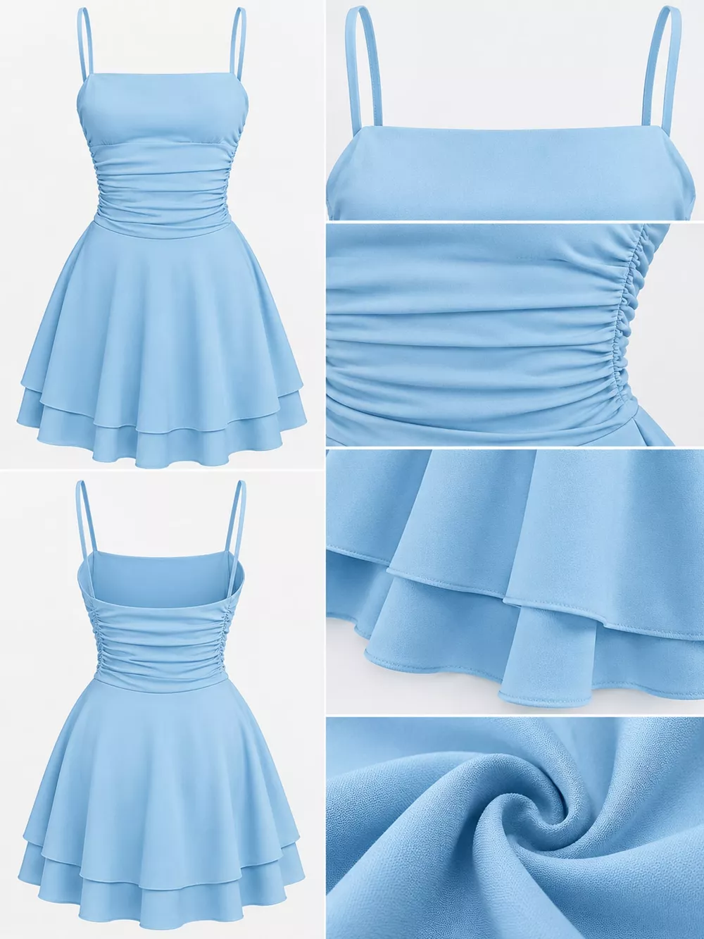 Ruched Spaghetti Strap Layered Mini Dress, image 35