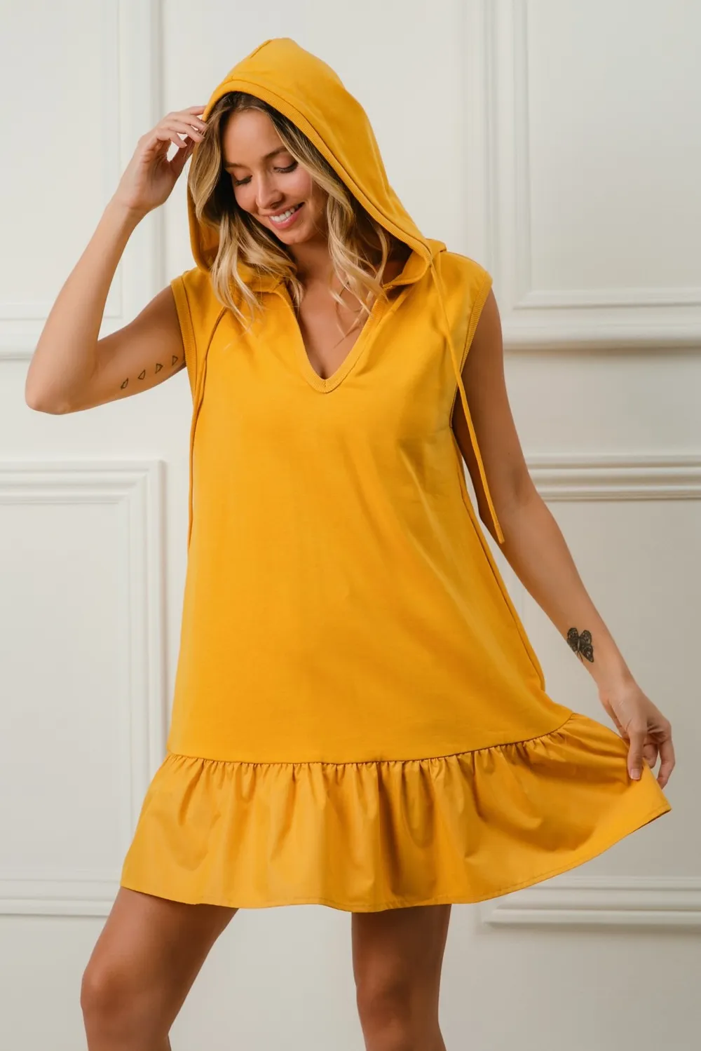 Ruffled French Terry Hooded Dress, image 9
