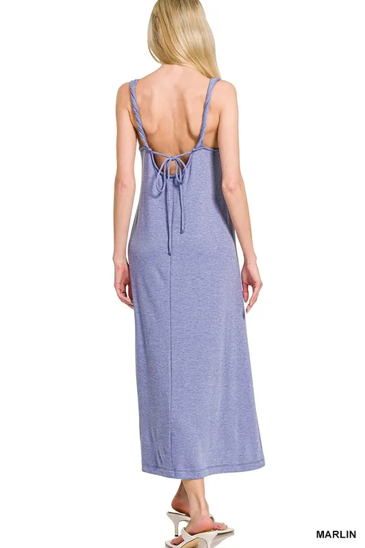 French Terry Twisted Strap Midi Dress, image 2