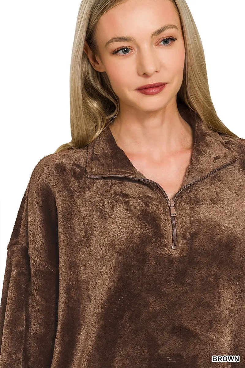 Faux Fur Half Zip Pocket Pullover, image 4