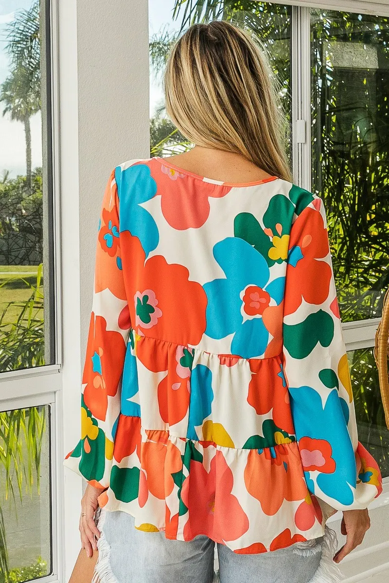 Floral Woven Tiered V Neck Top, image 20