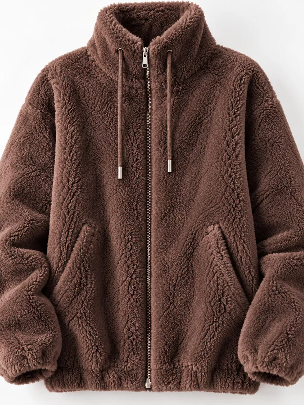 Full Size Drawstring Faux Fur Stand-Collar Zip-Up Outerwear Plus Size, image 12