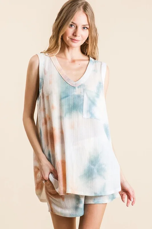Tie Dye Textured Knit Top and Shorts Set, image 3