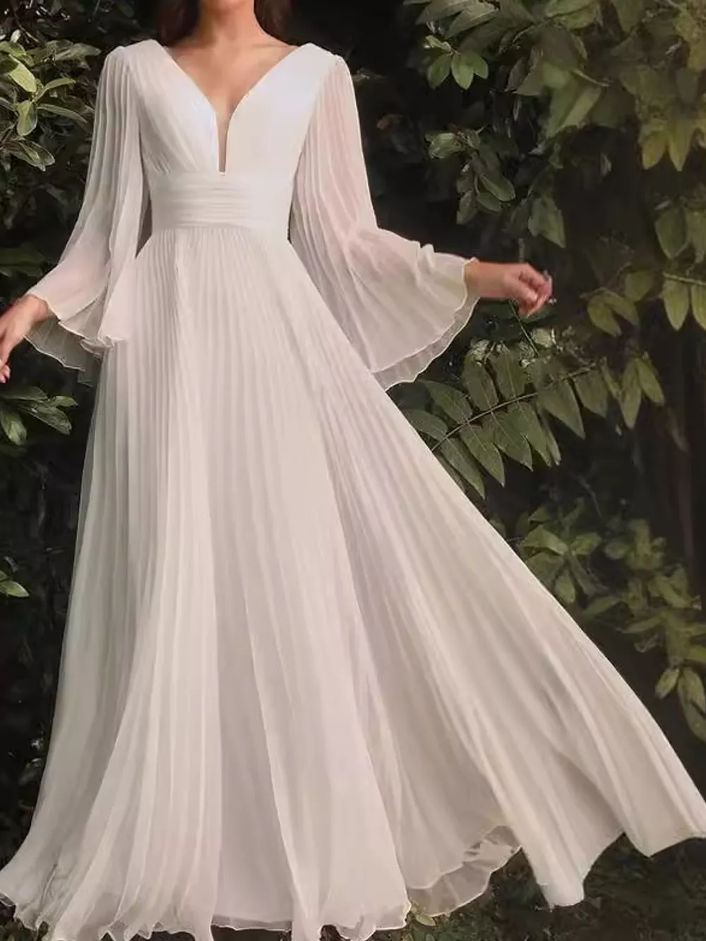 V-Neck Pleated Maxi Dress