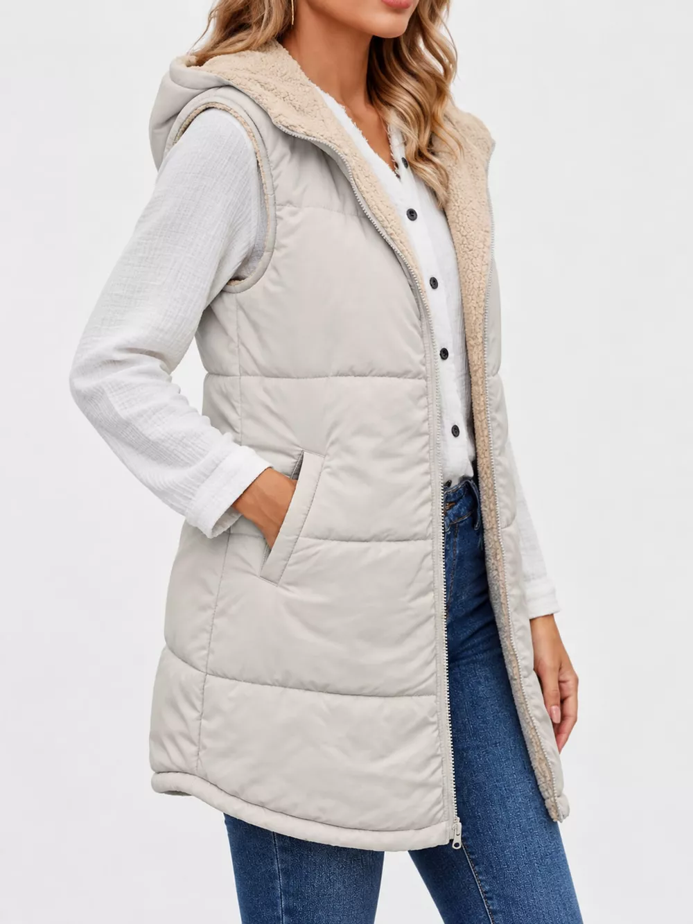 Full Size Hooded Sherpa-Lined Puffer Vest Coat Plus Size, image 26