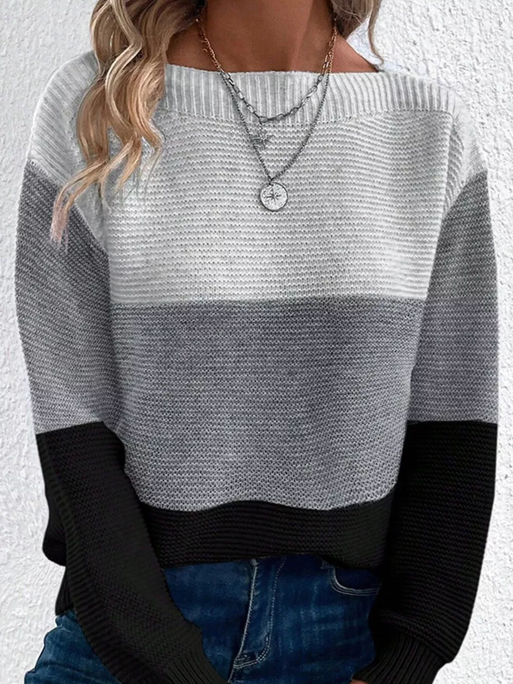 Full Size Color-Block Boat Neck Sweater Plus Size, image 25
