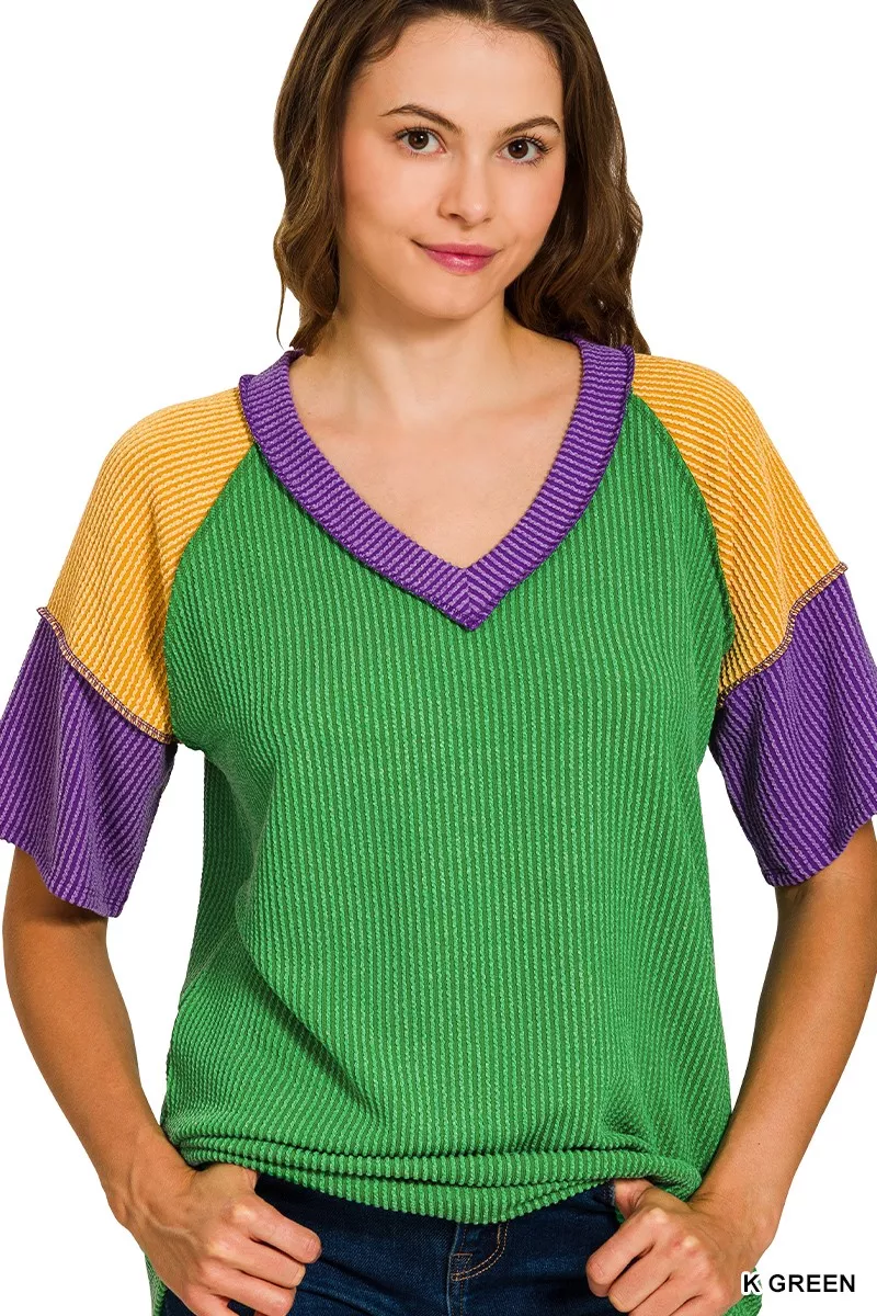 Mardi Gras Raised Rib Color Block Top, image 6