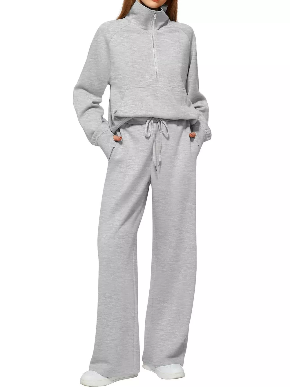 Half-Zip Sweatshirt and Wide-Leg Pants Set, image 35