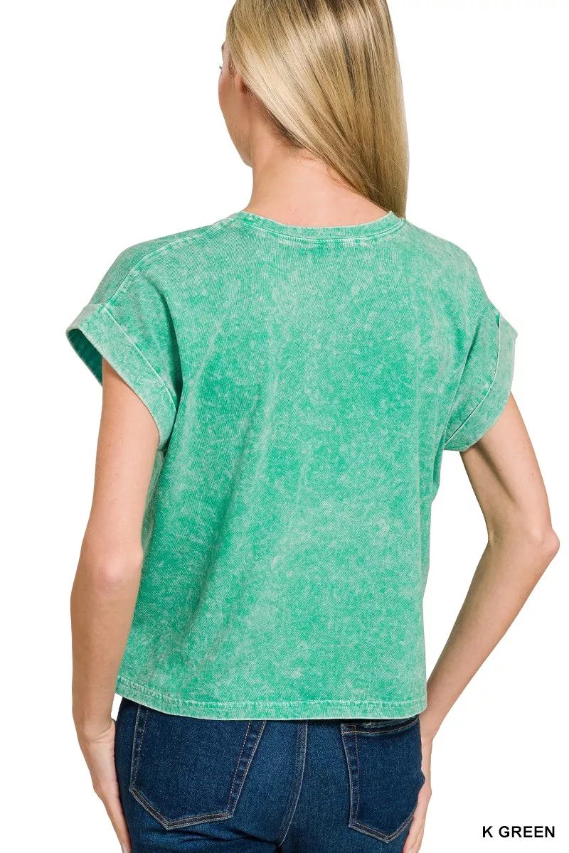 Halo Washed Cotton Cuffed Short Sleeve Top, image 2