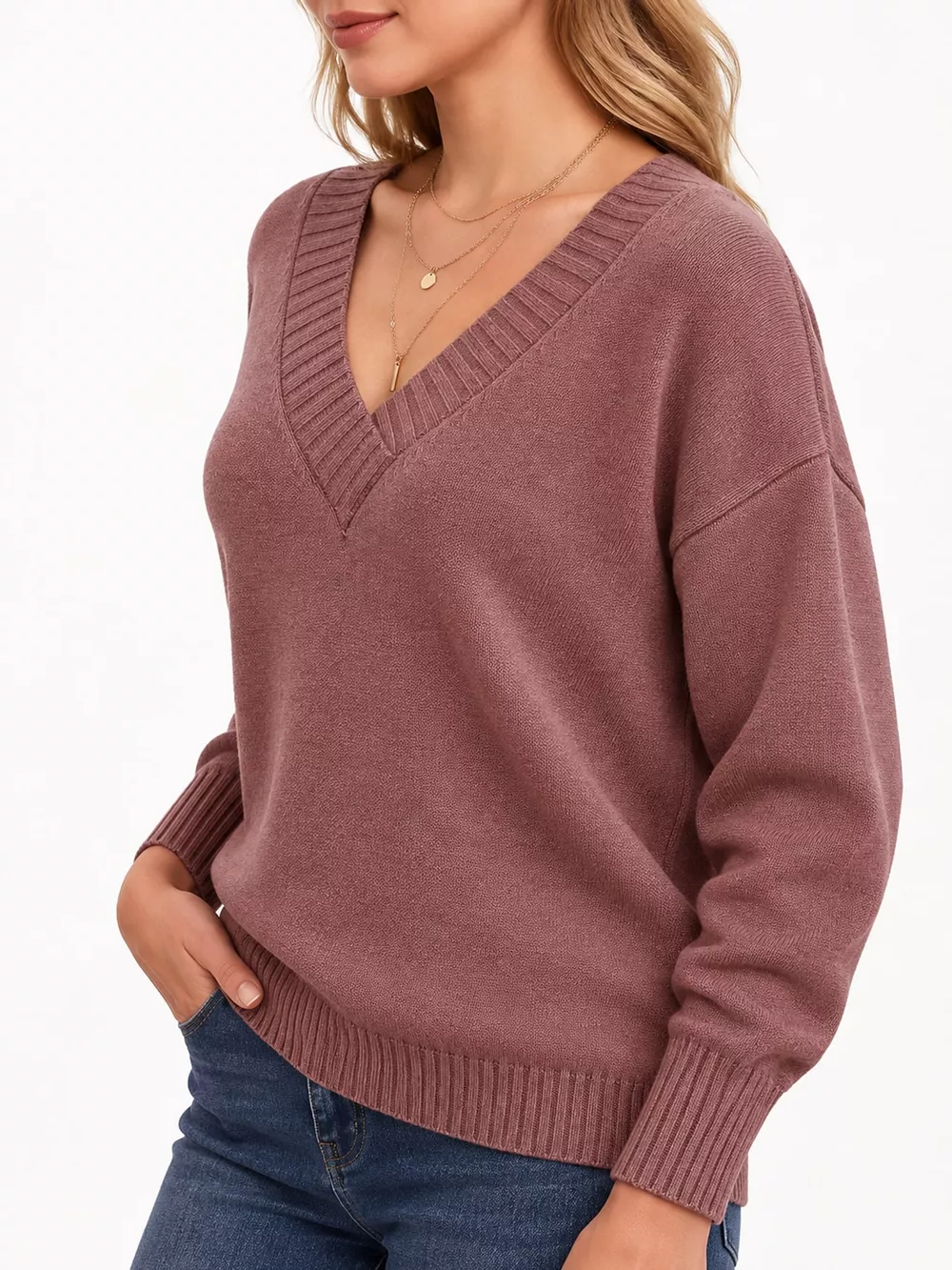 Full Size V-Neck Dropped Shoulder Sweater Plus Size, image 59