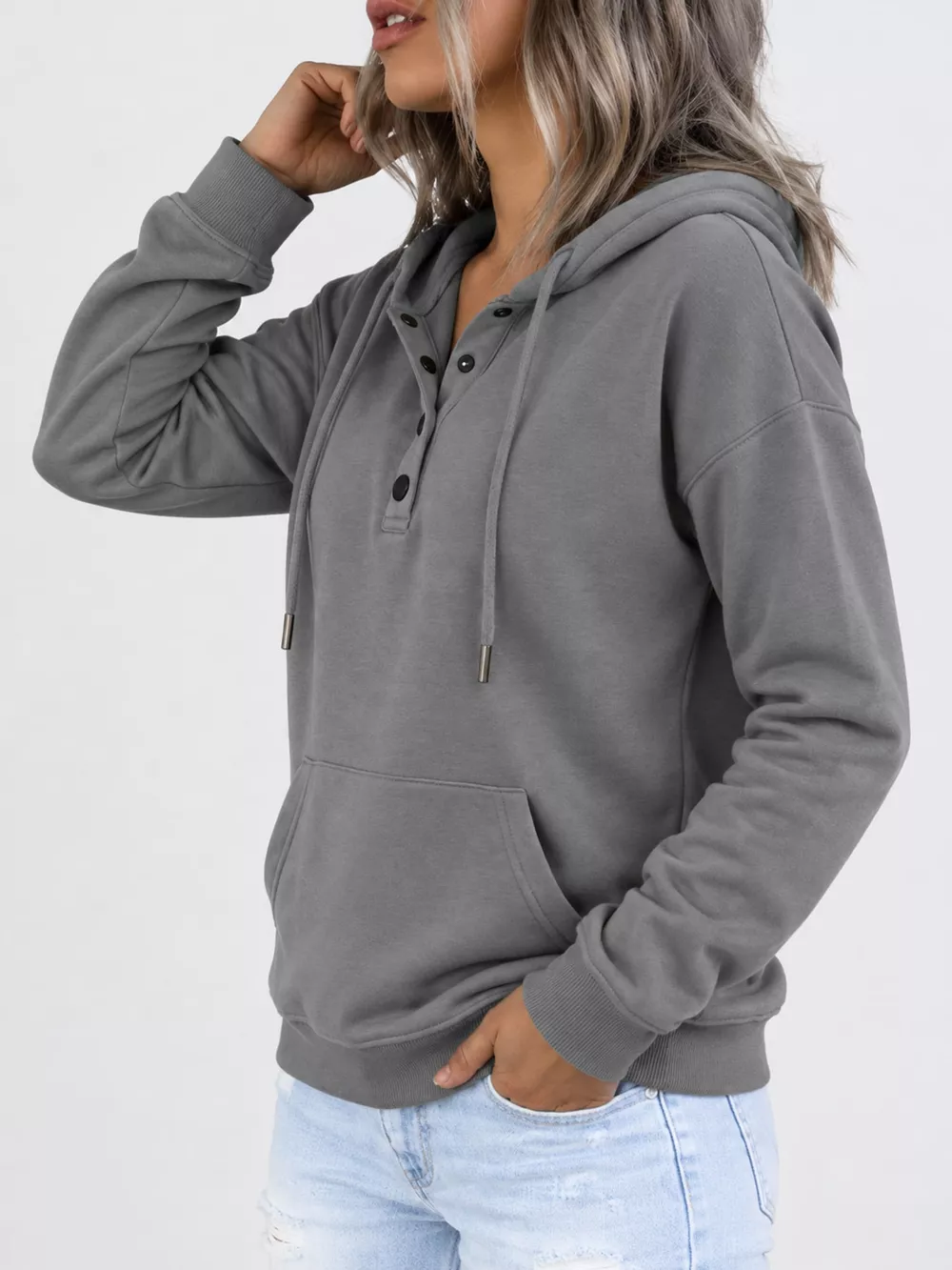 Full Size Kangaroo Pocket Dropped Shoulder Hoodie Plus Size, image 6