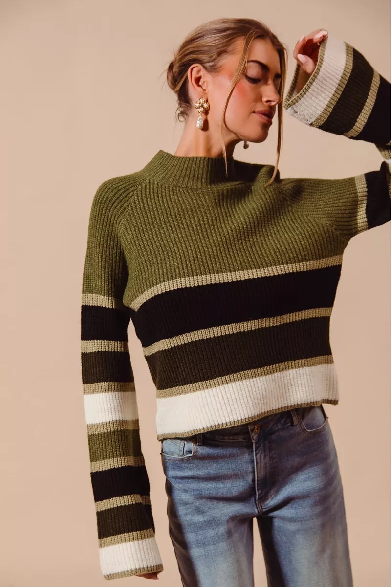 Multi Color Striped Mock Neck Sweater, image 3