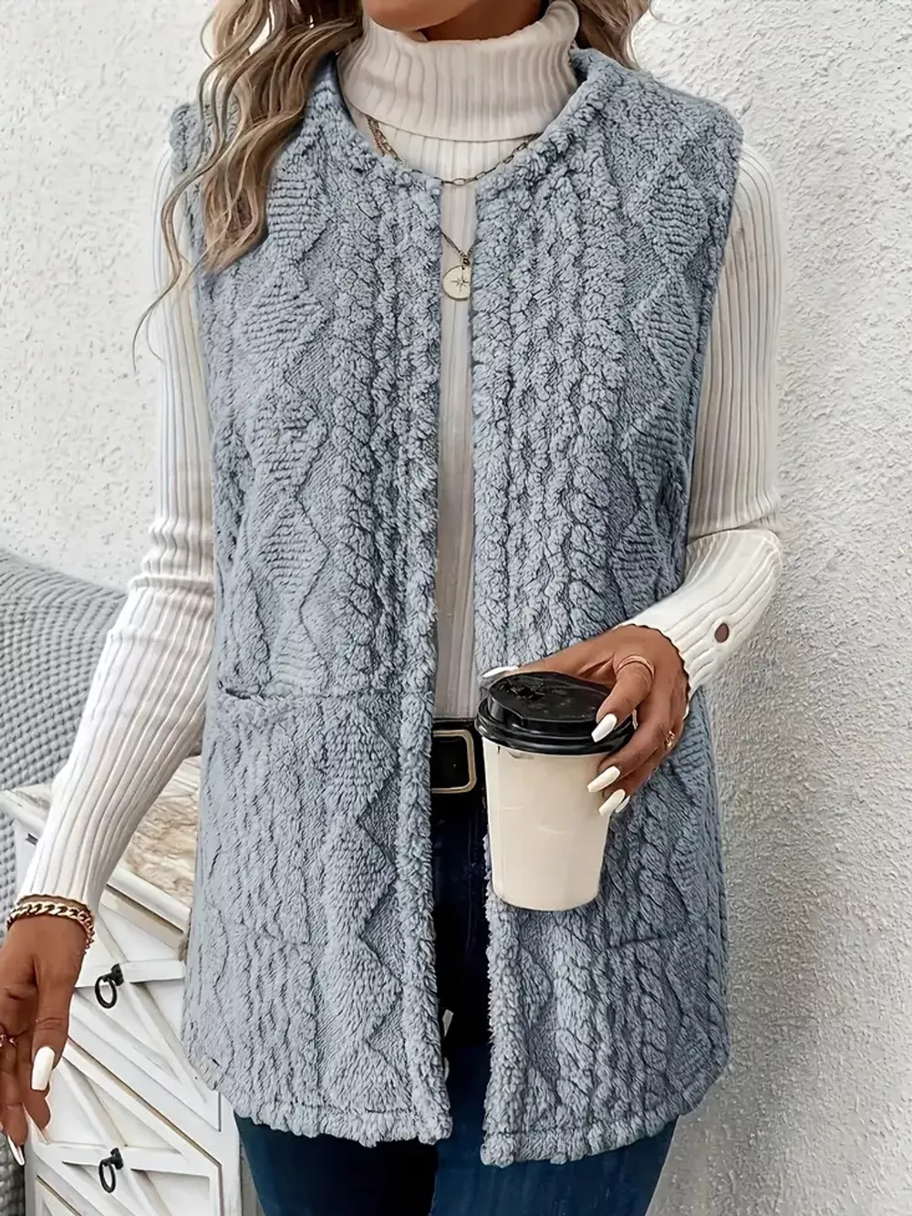 Sherpa Open Front Vest Coat, image 15